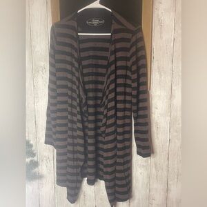 SOMA Live Lounge Wear Womens Size M Open Front Cardigan Brown Black Striped